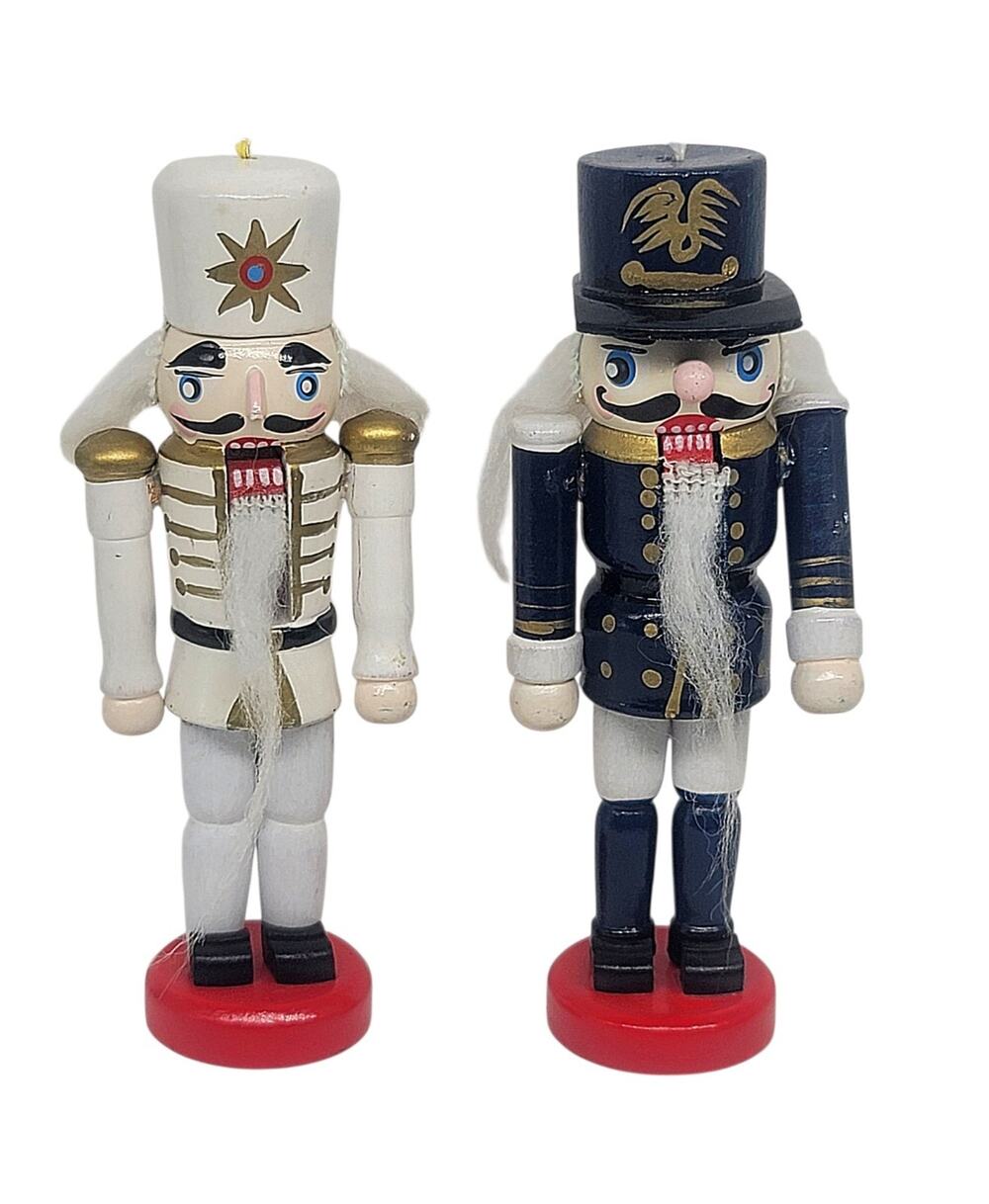 Vintage Wooden Nutcracker Soldiers Christmas Tree Ornaments Lot Of 2 - 5"